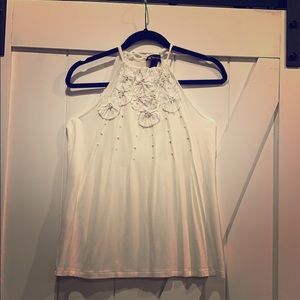 New, never worn, white embellished halter top